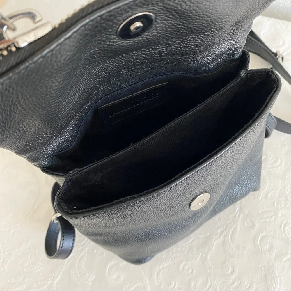 Black Leather Mini Backpack with Silver Details